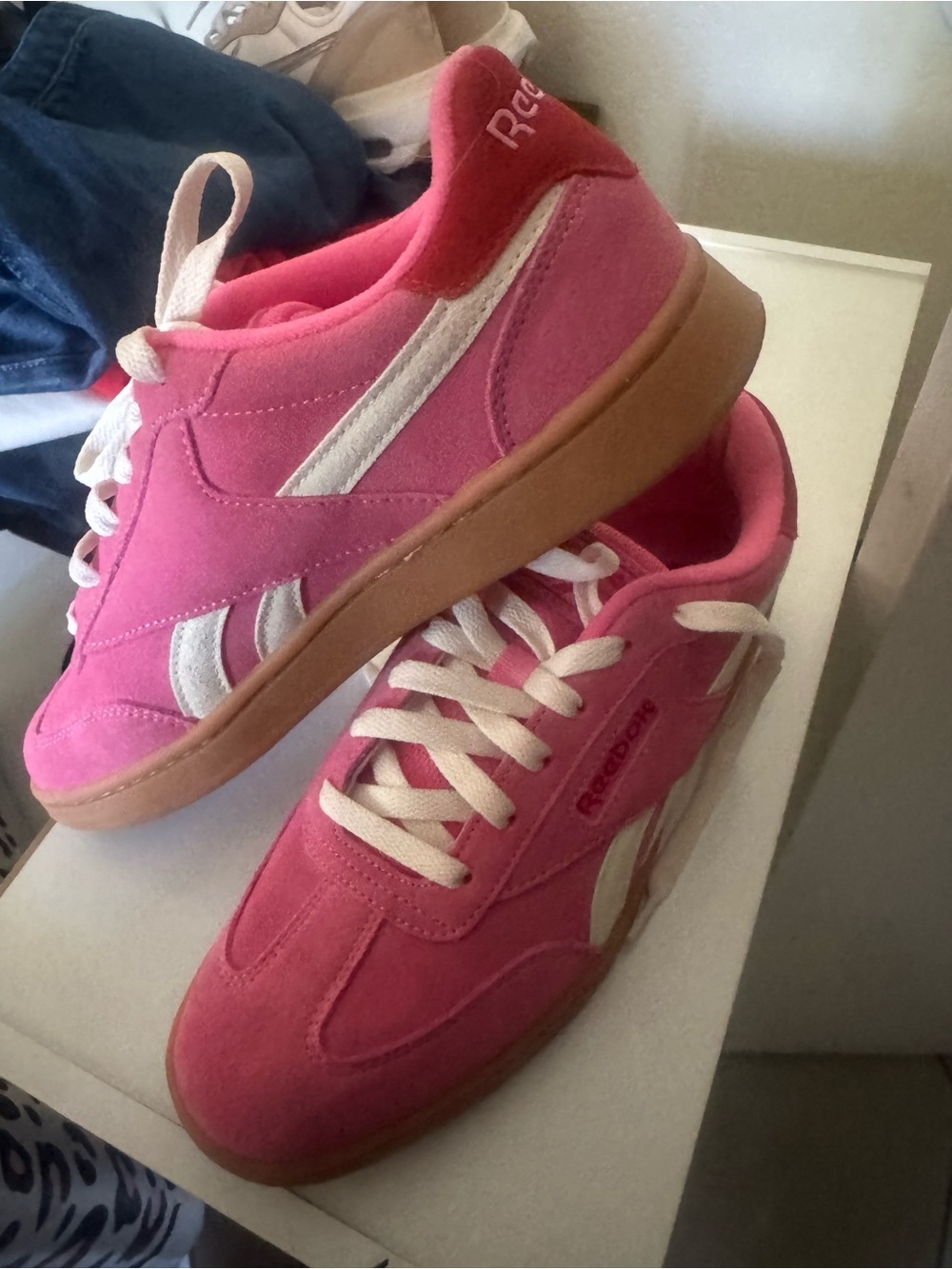 Reebok Women's Pink Suede Lace-Up Sneakers - Picture 2 of 4